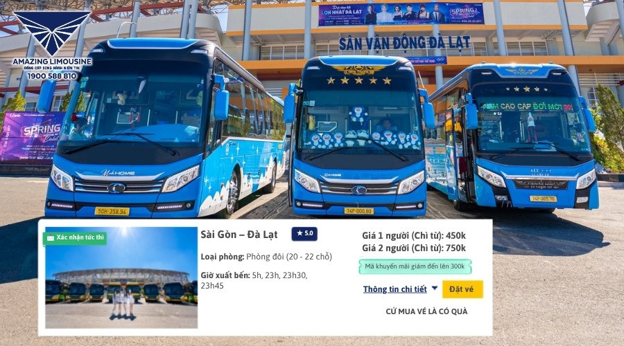 Amazing Limousine - Nhà xe có phòng chờ buffet tuyến Sài Gòn - Đà Lạt tiện nghi 12 Giá vé tham khảo tuyến Sài Gòn - Đà Lạt của Amazing Limousine