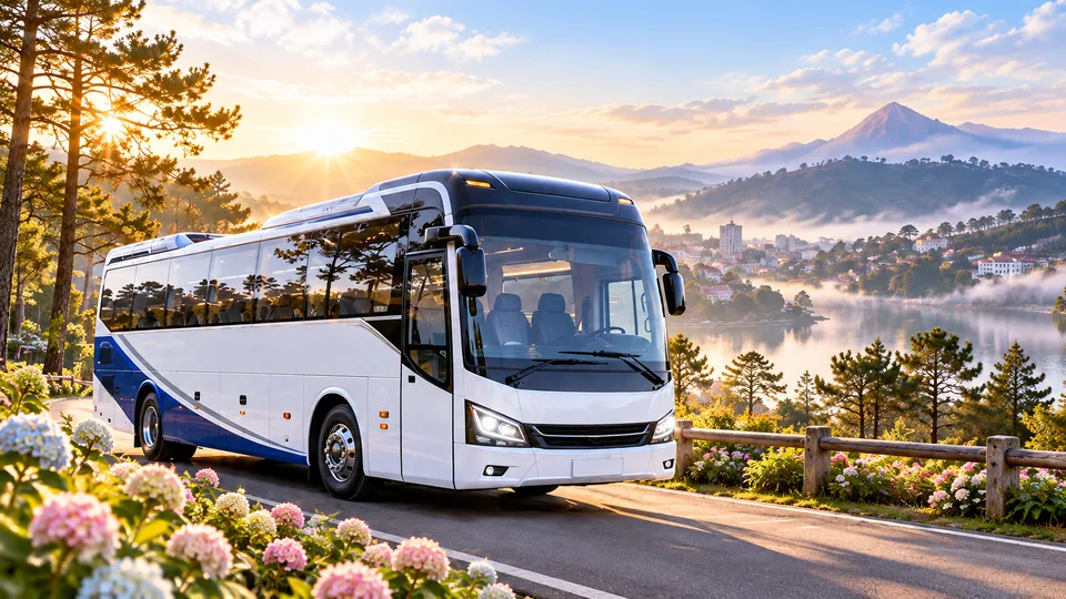 Xe limousine trắng trên hành trình Đà Lạt — ảnh minh họa